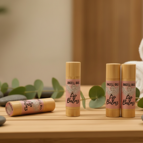 Bamboo lip balm packaging on a spa background