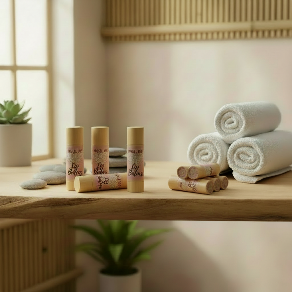 Bamboo lip balm in a spa setting