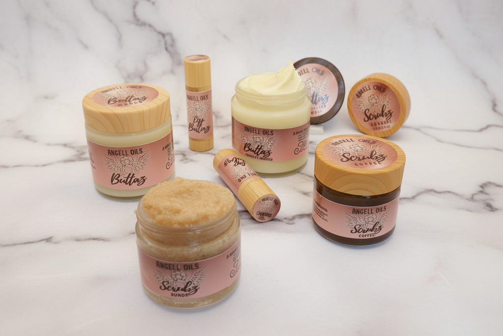 Collection of Anabelle Oils skincare products on a marble surface